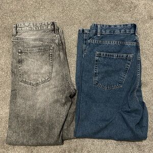 Bershka Men's Blue and Gray Baggy Jeans